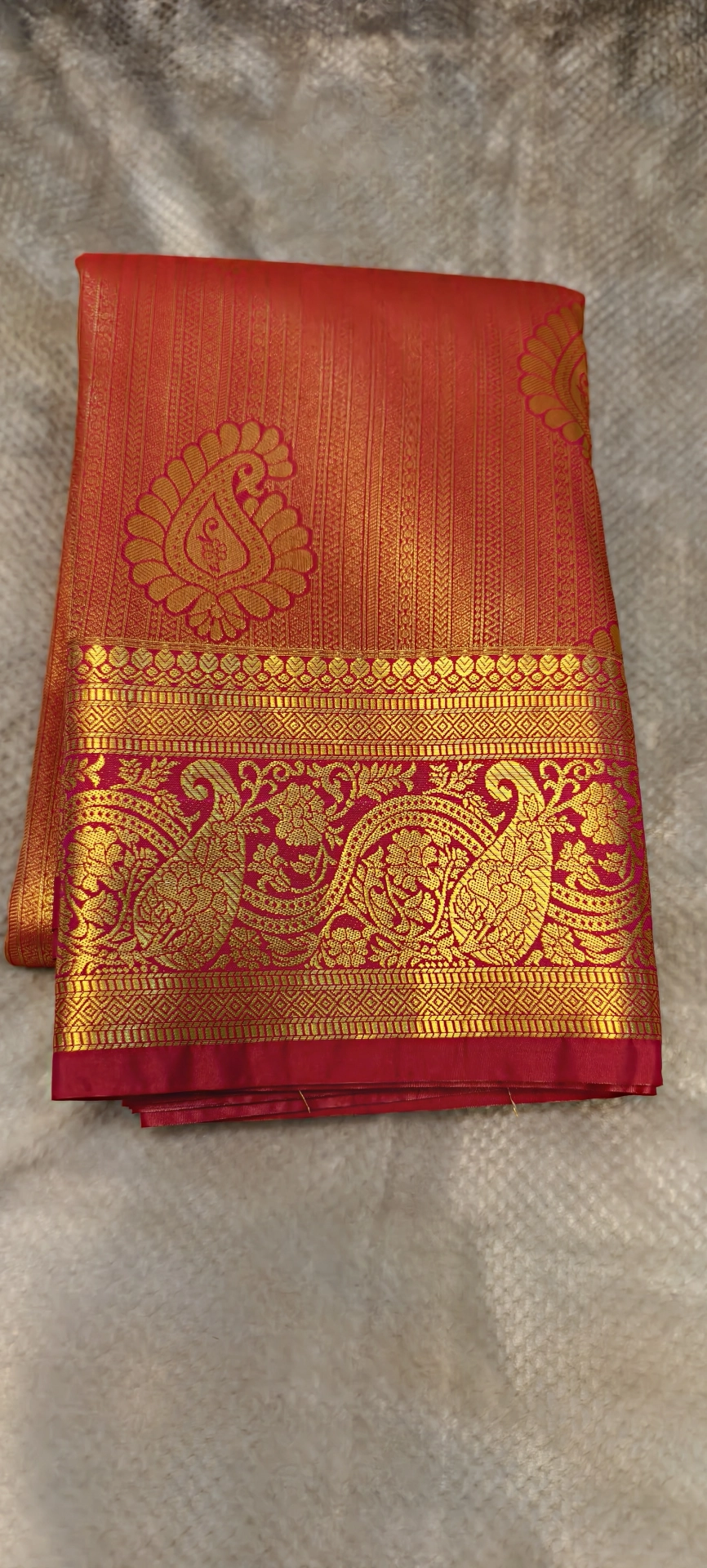 Kanchi Semi Silk saree   Bridal Reddish Pinkish lines